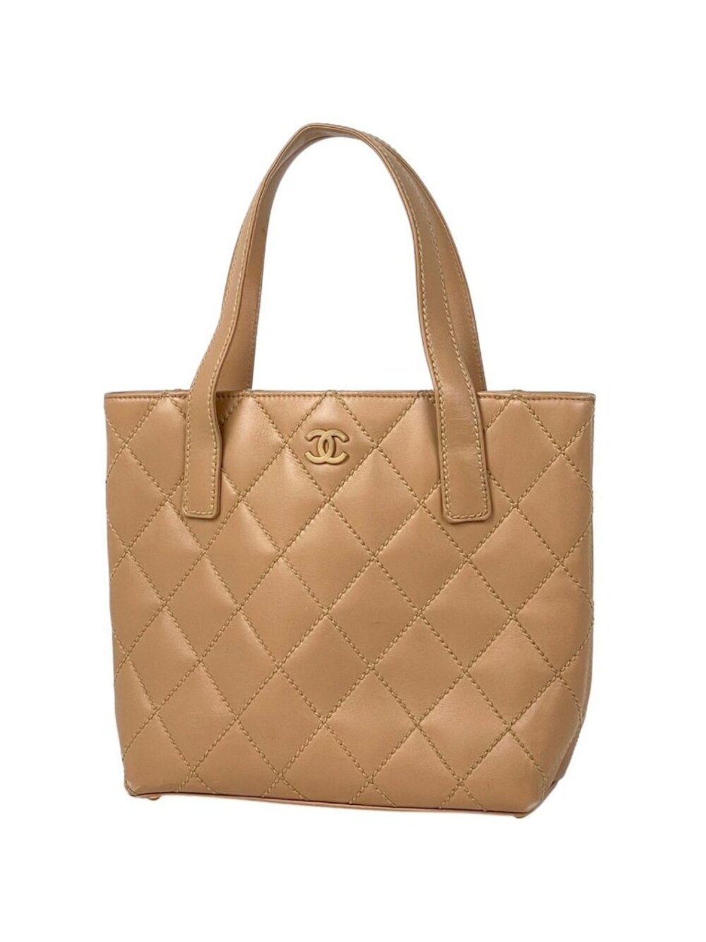 Chanel Wild Stitch Tote CC Logo Leather Beige
